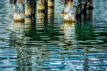 Spiegelung Holzpoller im Wasser