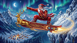 Weihnachtsmann auf dem Goldschlitten der Zukunft von AidasignArt