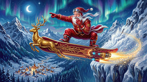 Father Christmas on the golden sleigh of the future
