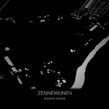 Schwarz-weiße Karte von Zennewijnen, Gelderland. von Rezona