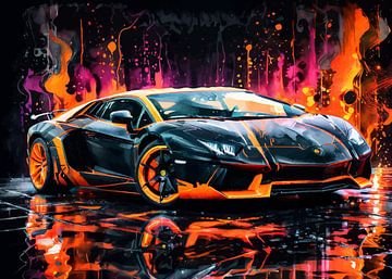 Lamborghini Aventador aquarel neon van MIROKKU