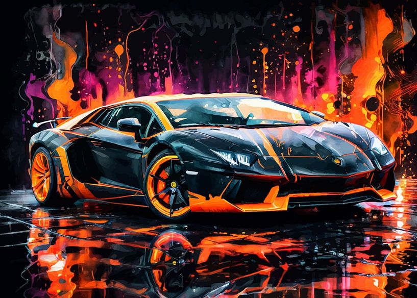 Lamborghini Aventador Aquarell Neon von MIROKKU
