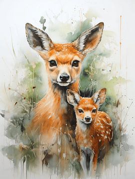 Elégance rustique | aquarelle | cerf sur Eva Lee