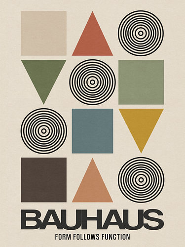 Bauhaus Signature Edition 7 – geometrische kunst met cirkels in groen, beige en terracotta