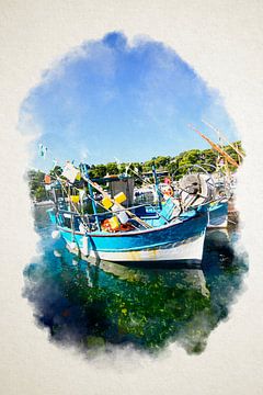 Meerblick auf die in Niel vertäuten Boote in Aquarell von Youri Mahieu