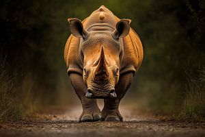 Mächtiges Nashorn auf einem staubigen Pfad in der Natur