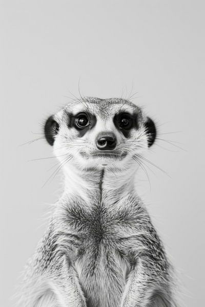 Neugieriges Erdmännchen - Schwarzweißfotografie für Wildtierenthusiasten von Poster Art Shop