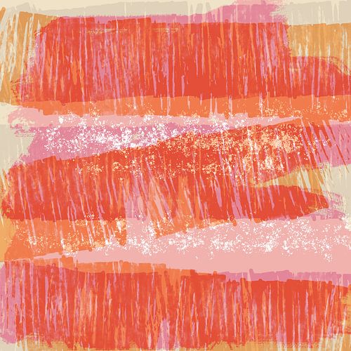 Dromerig landschap in pastelkleuren. Moderne abstracte kunst in oranje, rood en roze