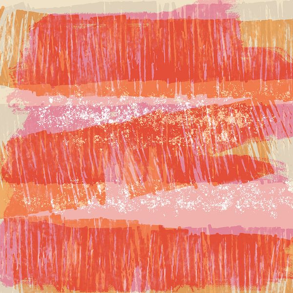 Dreamy Landscape in Pastel Colors. Modern abstract art in orange, red and pink by Dina Dankers