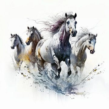 Chevaux en fuite Aquarelle sur Preet Lambon