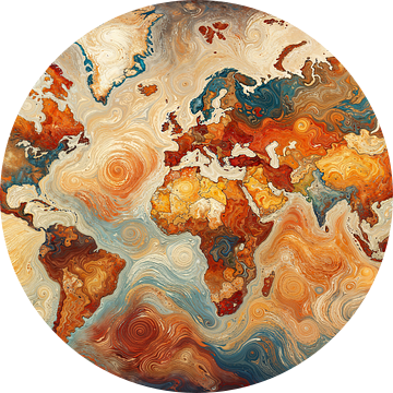 Wereldkaart in de stijl van Van Gogh