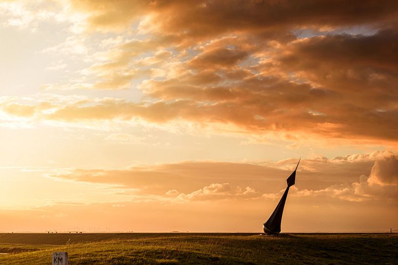 Windroos bij zonsondergang Diptiek (tweeluik met Kiekkaaste  bij zonsondergang) van Anita Meis