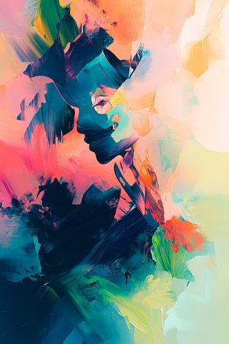 Abstracte kleurenexplosie van een gezicht