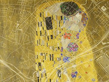 Kaart van Beverwijk met de Kus van Gustav Klimt van Map Art Studio