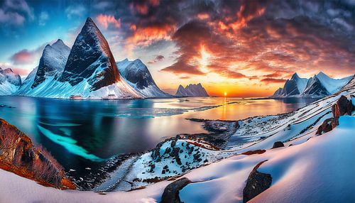 Noorwegen met zonsondergang