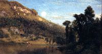 Aaron Draper Shattuck - Berkshire Foothills, Vollmond über dem Wiesenbach von 1000 Schilderijen Miniaturansicht
