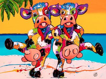 Vaches dansantes au coucher du soleil