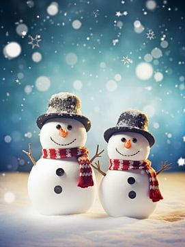 Deux bonshommes de neige heureux