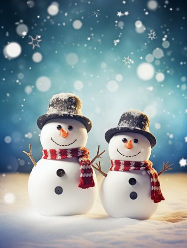 Twee vrolijke sneeuwpoppen