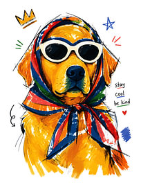 „Bleib cool, sei nett“ – Golden Retriever – Lustige, handgezeichnete Hundekunst