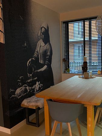 Milkmaid Johannes Vermeer - en points double ton - noir et blanc