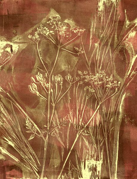 Botanische Kunst im Wabi-Sabi-Stil. Rostiges Braun und Terrakotta. von Dina Dankers