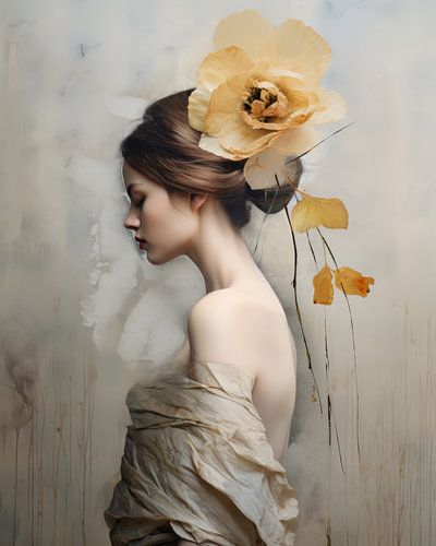 Modern portret met een poëtische uitstraling in pastelkleuren