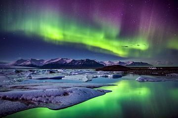 Noorderlicht boven IJsland van Sascha Kilmer
