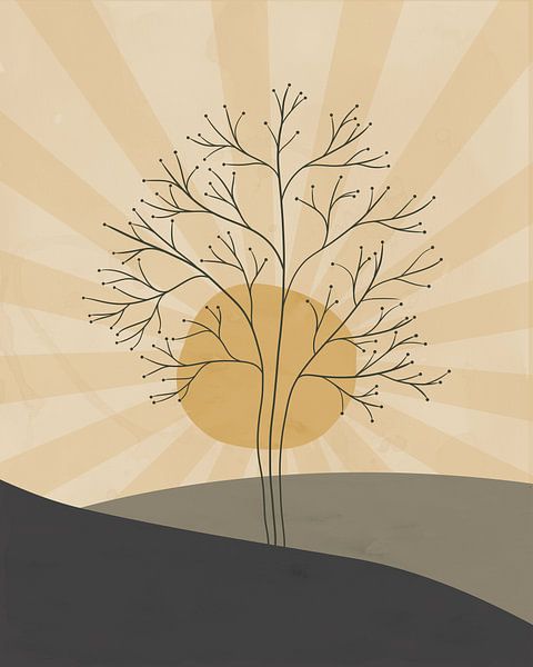 Abstrakte Landschaft mit einem Baum im Herbst