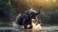 Bébé éléphant enjoué dans l'eau