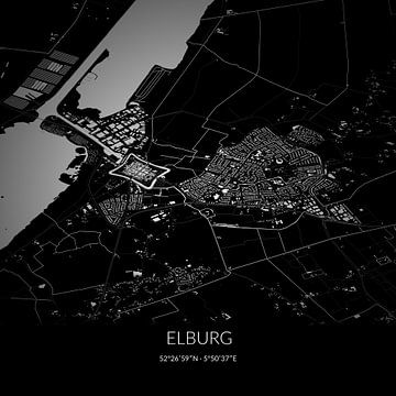 Carte en noir et blanc d'Elburg, Gelderland. sur Rezona