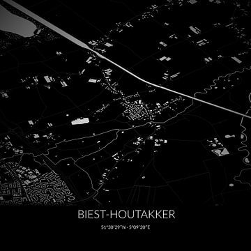 Carte en noir et blanc de Biest-Houtakker, Brabant-Septentrional. sur Rezona