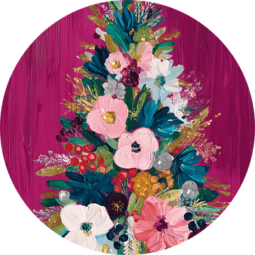 Kerstboom met Bloemen op Roze