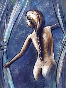 Femme nue - femme nue avec une longue tresse sur Emiel de Lange