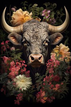 Bull in bloemen van vanMuis