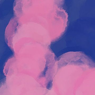 Art néon. Formes organiques à l'aquarelle en rose et bleu cobalt sur Dina Dankers