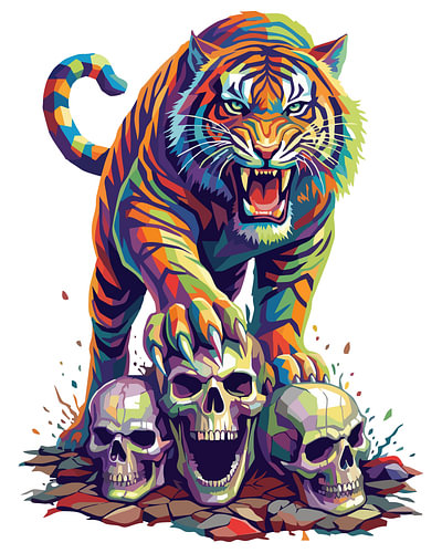Tiger-Schädel-Berg – WPAP-Pop-Art-Illustration – Metallposter – Porträt