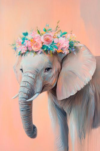 Flower head with elephant illustration