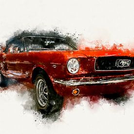 1966 Ford Mustang Cabriolet Zijde Digitaal Schilderij in Waterverf van Andreea Eva Herczegh