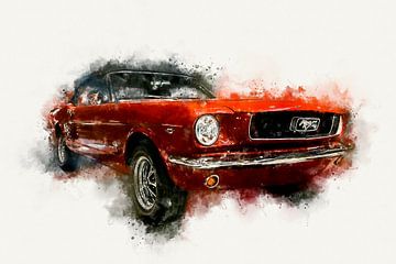 1966 Ford Mustang Convertible Side Digital Painting in Watercolor by Andreea Eva Herczegh