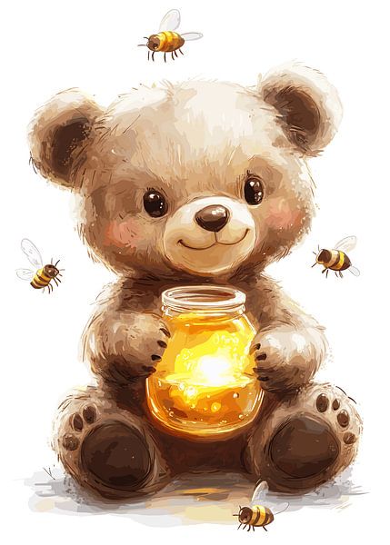 Adorable ourson avec pot de miel et abeilles bourdonnantes par Pixelbull Design
