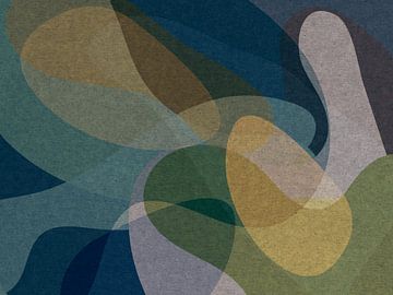 Moderne abstracte organische vormen in pastel aardetinten. Donkerblauw, geel, roze, groene kleuren van Dina Dankers