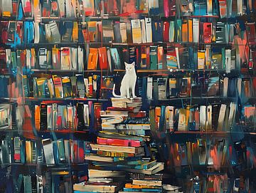 Witte kat in bibliotheek - begin van de dag van herculeng
