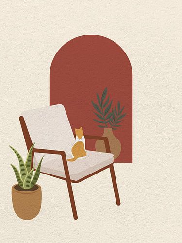 Minimal Art Katze auf einem Stuhl schaut Fenster