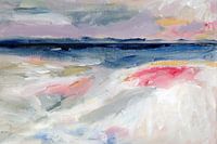 Meereslandschaft mit pastellfarbenen Wellen und blauem Horizont. Moderne abstrakte Malerei