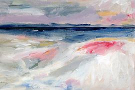 Seascape with pastel waves and blue horizon. Modern abstract painting by Dina Dankers