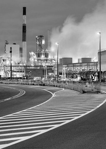 Petrochemical production plant with graphic road marks, Antwerp