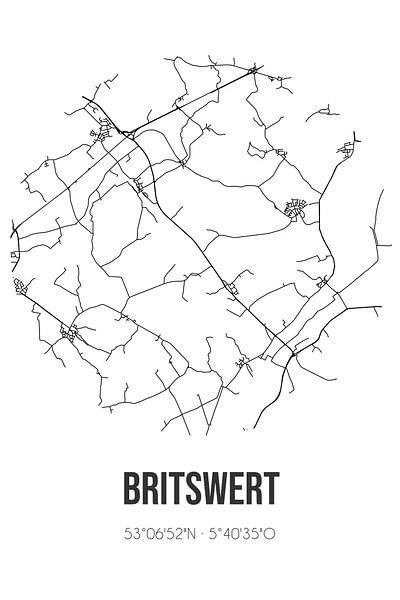 Britswert (Fryslan) | Carte | Noir et blanc par Affiches de lieux