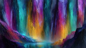 Waterfall in colour abstract panorama