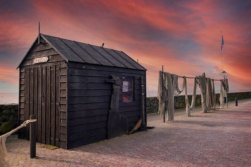 Urk, visnetten,  zonsondergang